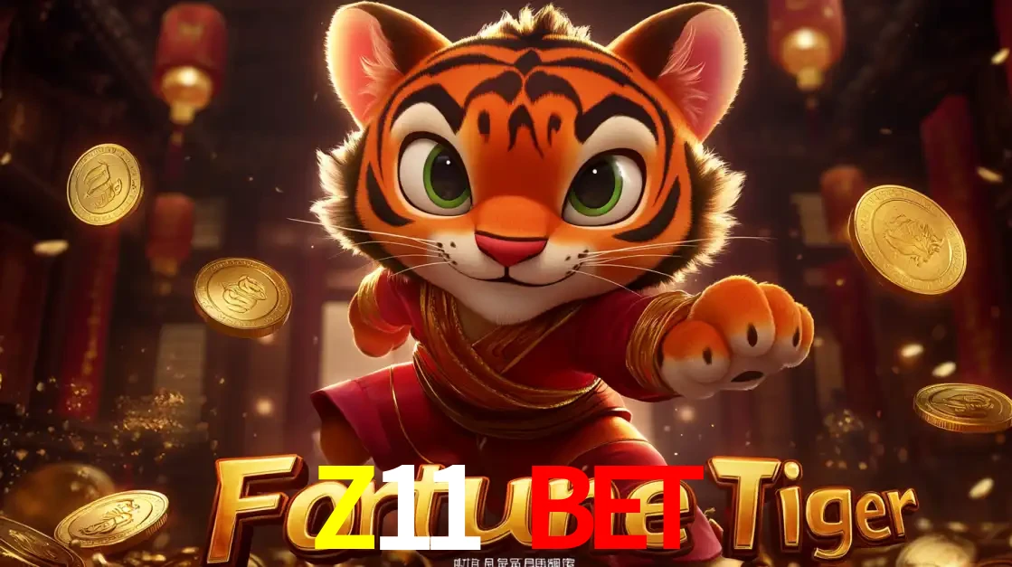 O carismático mascote do jogo de slot Fortune Tiger, um tigre fofo em pose de artes marciais, pronto para trazer sorte e multiplicadores de ganhos no cassino online Z11 BET.